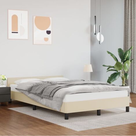 Lit simple pour adulte avec tête de lit - Cadre de lit Crème 120x200 cm Similicuir BV179662 - BonneVie (1/5)