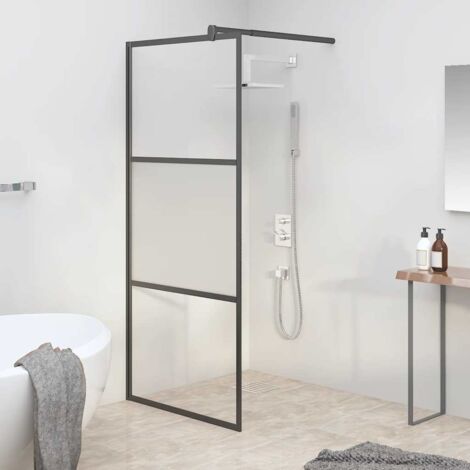 Paroi de douche - Paroi de baignoire Moderne 90x195 cm Verre ESG demi-dépoli Noir BV344165 - BonneVie (1/5)