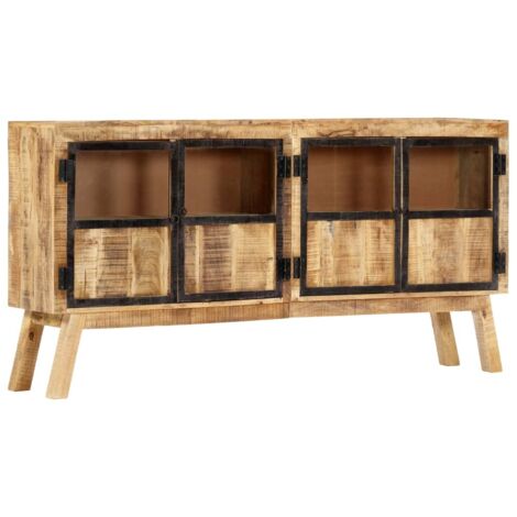 Buffet - Armoire de rangement Enfilade Marron et noir 160x30x80 cm Bois de manguier solide brut BV475476 - BonneVie (1/5)