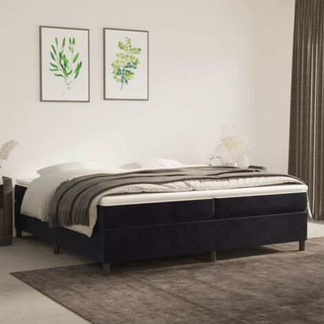 Sommier à ressorts de lit - Sommier pour Adulte et Enfant - Noir 200x200 cm Velours BV110194 - BonneVie (1/5)