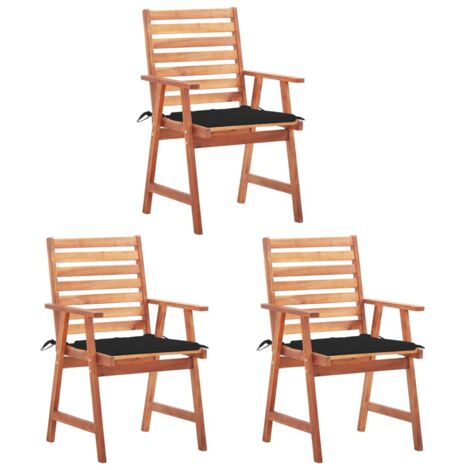 Lot de 3 Chaises de salle à manger de jardin - Chaises à dîner de jardin avec coussins Acacia massif BV328079 - BonneVie (1/5)