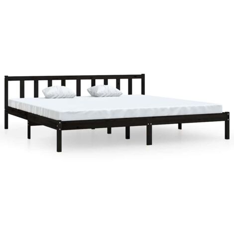 Cadre de lit sans matelas noir bois massif 200x200 cm (1/5)