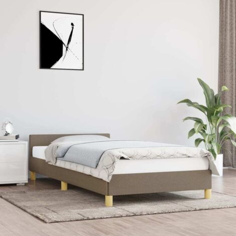 Lit simple pour adulte avec tête de lit - Cadre de lit Taupe 80x200 cm Tissu BV381590 - BonneVie (1/5)