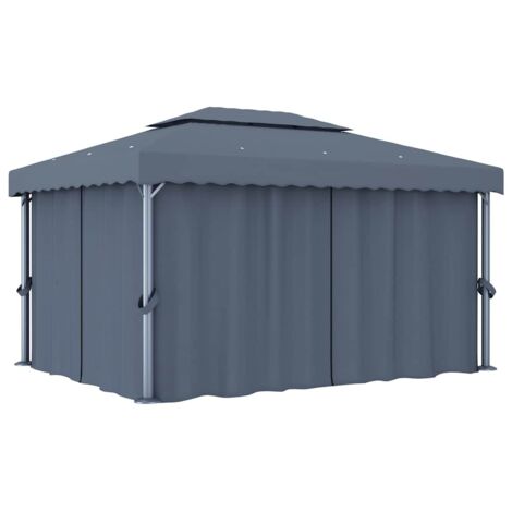 Tonnelle de Jardin Tente de réception - Rapide à Installer avec rideau 4x3 m Anthracite Aluminium BV620669 - BonneVie (1/5)