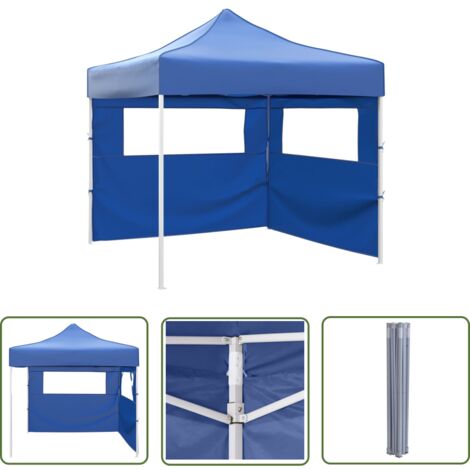The Living Store Tente pliable avec 2 parois 3 x 3 m Bleu - Tents Pliants - Abri Jardin - Tonnelles Exterieures - Tentes Événementielles - Chapiteaux (1/5)