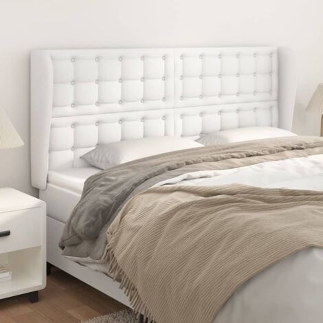 Tête de lit avec oreilles Style Classique Armoire de lit - Blanc 163x23x118/128 cm Similicuir BV101545 - BonneVie (1/5)