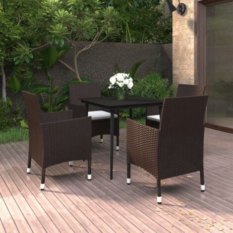 Ensemble Table et Chaise de Jardin 5 pcs - Mobilier à dîner de jardin coussins Résine tressée Verre BV855717 - BonneVie (1/5)