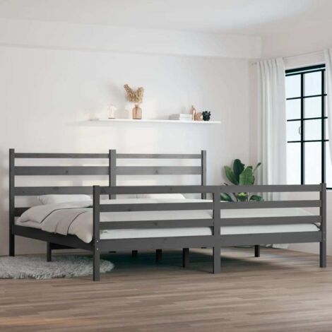 Lit double pour adulte Cadre de lit - Bois de pin massif 200x200 cm Gris BV712288 - BonneVie (1/5)
