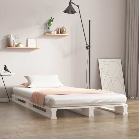 Lit simple pour adulte - Cadre de lit Blanc 90x190 cm Bois de pin massif Simple BV454009 - BonneVie (1/5)