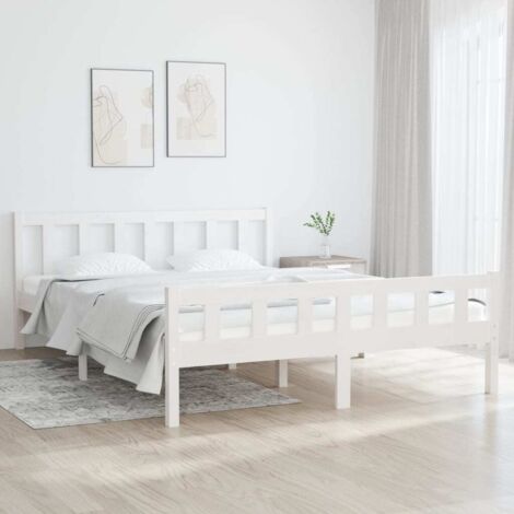Lit double pour adulte Cadre de lit - Blanc Bois massif 150x200 cm Très grand BV960159 - BonneVie (1/5)