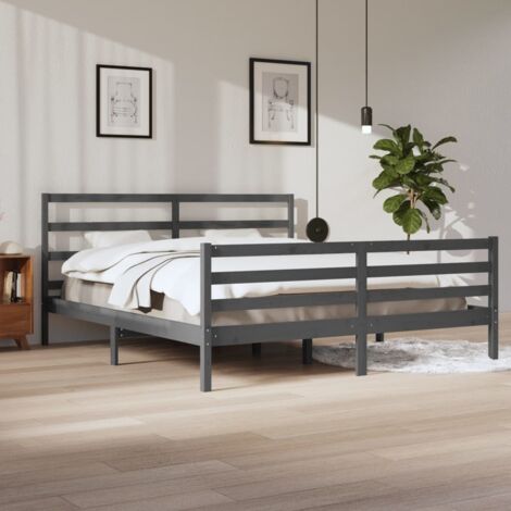 Lit double pour adulte Cadre de lit - Gris Bois de pin massif 200x200 cm BV733348 - BonneVie (1/5)