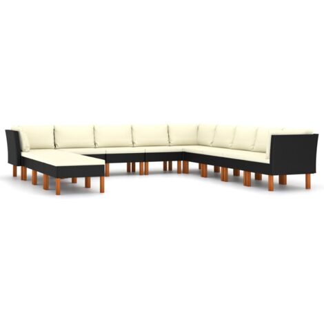 Salon de jardin 12 pcs Ensemble Table et Chaise de Jardin - avec coussins Résine tressée Noir BV249740 - BonneVie (1/5)