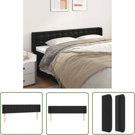 The Living Store Tête de lit avec oreilles Noir 163x16x78/88 cm Similicuir - Tête De Lit - Literie - Meuble De Chambre - Tête De Lit Rembourrée - Décoration Chambre (1/5)