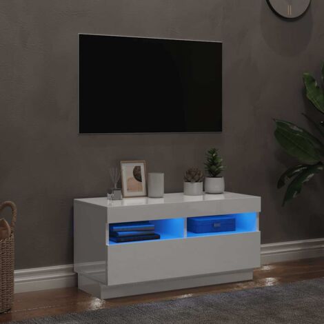 Meuble TV avec lumières LED pour Salon - Armoire TV Blanc brillant 80x35x40 cm BV499567 - BonneVie (1/5)