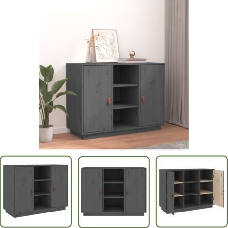 The Living Store Buffet Gris 100x40x75 cm Bois massif de pin - Buffet - Meuble De Rangement - Armoire - Commode - Bois Massif (1/5)