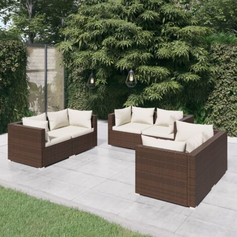 Salon de jardin 6 pcs Ensemble Table et Chaise de Jardin - avec coussins Résine tressée Marron BV479056 - BonneVie (1/5)