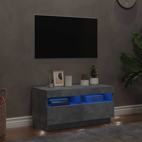 Meuble TV avec lumières LED pour Salon - Armoire TV Gris béton 80x35x40 cm BV760227 - BonneVie (1/5)