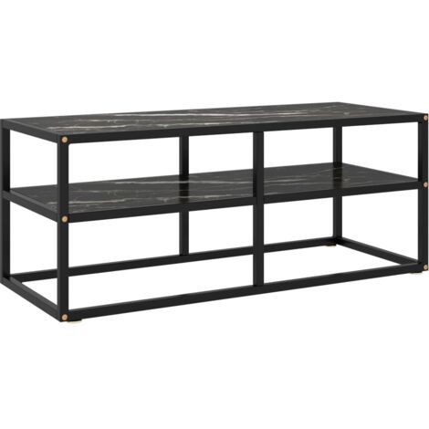 Meuble TV pour Salon - Armoire TV noir avec verre marbre noir 100x40x40 cm BV759535 - BonneVie (1/5)