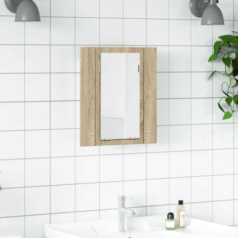 Armoire murale de salle de bain à miroir à LED - Meuble de rangement Chêne sonoma 40x12x45cm BV104789 - BonneVie (1/5)