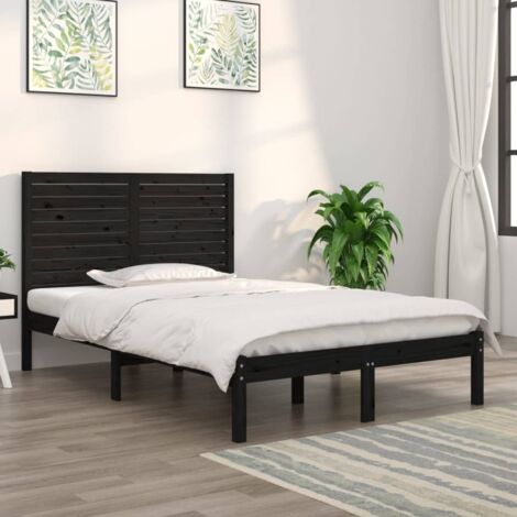 Lit double pour adulte Cadre de lit - Noir Bois massif 140x190 cm BV541169 - BonneVie (1/5)