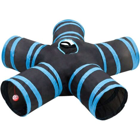 Tunnel pour chats à 5 voies Moderne - Maison à chat Noir et bleu 25 cm Polyester BV372327 - BonneVie (1/5)