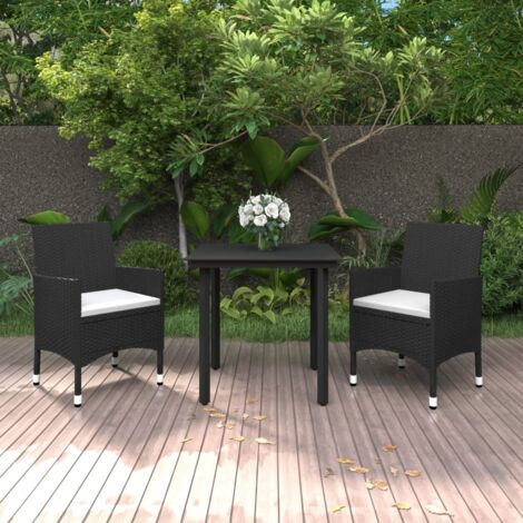 Ensemble Table et Chaise de Jardin 3 pcs - Mobilier à dîner de jardin coussins Résine tressée Verre BV151978 - BonneVie (1/5)