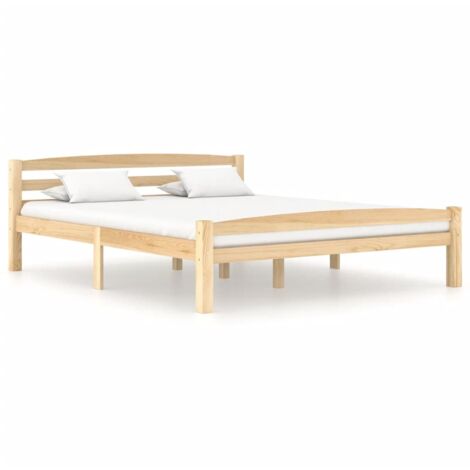 Lit double pour adulte Cadre de lit - Bois de pin massif 160x200 cm BV847267 - BonneVie (1/5)