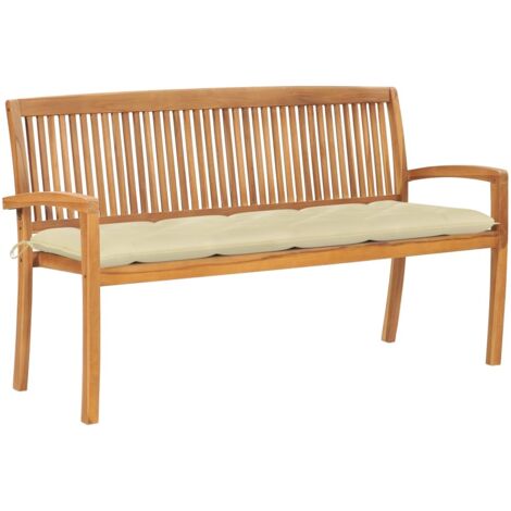 Banc de jardin empilable Banquette de Jardin - Mobilier de jardin et coussin 159 cm Bois de teck massif BV868469 - BonneVie (1/5)