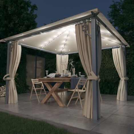 Tonnelle de Jardin Tente de réception - Rapide à Installer avec rideau et lumières LED 3x3 m Crème Aluminium BV143608 - BonneVie (1/5)