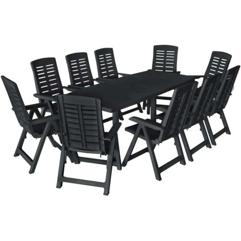 Ensemble Table et Chaise de Jardin 11 pcs - Ensemble de salle à manger de jardin Plastique Anthracite BV587634 - BonneVie (1/5)