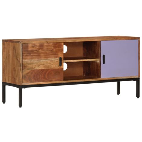 Meuble TV pour Salon - Armoire TV Marron miel et gris 110x30x50 cm Bois massif d'acacia BV154468 - BonneVie (1/5)