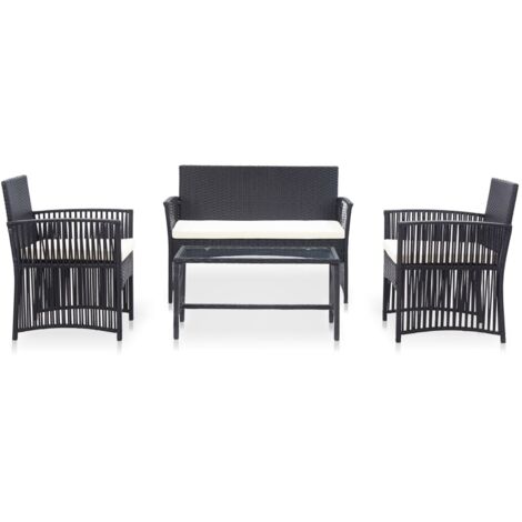 Salon de jardin 4 pcs Ensemble Table et Chaise de Jardin - avec coussin Résine tressée Noir BV185816 - BonneVie (1/5)