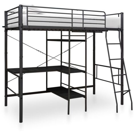Lit simple pour adulte Cadre de lit - Lit superposé avec cadre de table Noir Métal 90x200 cm BV699050 - BonneVie (1/5)