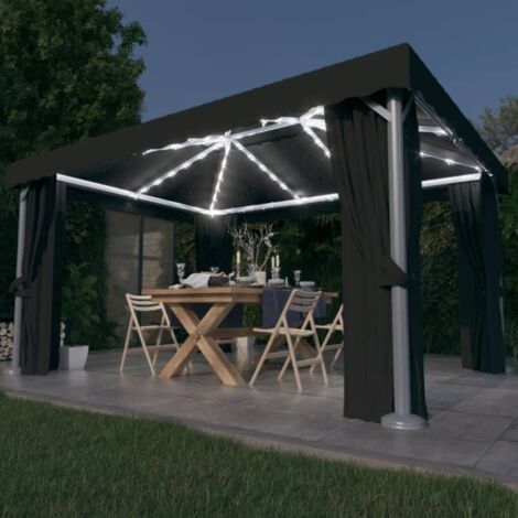 Tonnelle de Jardin Tente de réception - Rapide à Installer avec rideau et guirlande lumineuse LED 4x3m Anthracite BV353616 - BonneVie (1/5)