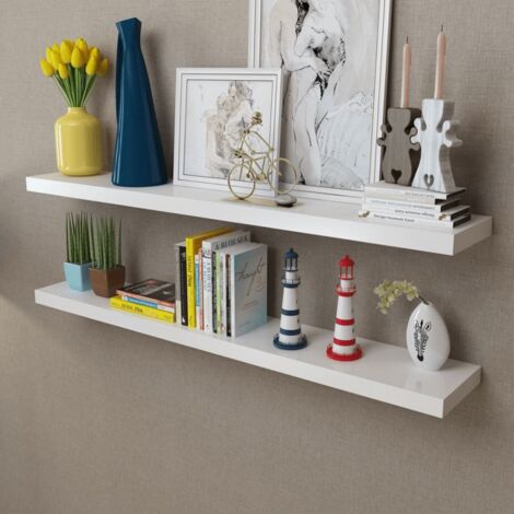 2 Étagères de Rangement pour CD/DVD - Etagères murales Bibliothèque en MDF Blanc BV573529 - BonneVie (1/4)