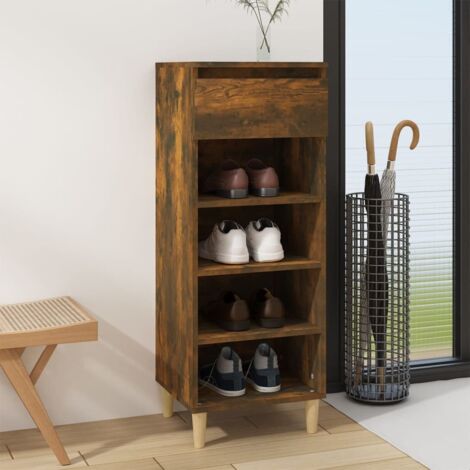 Meuble à Chaussures Étagère à Chaussures - Chêne fumé 40x36x105 cm Bois d'ingénierie BV655568 - BonneVie (1/5)