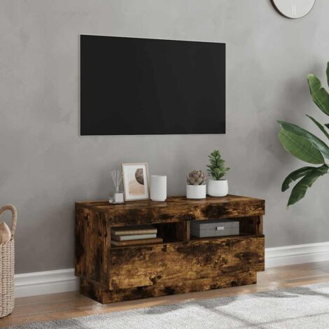 Meuble TV avec lumières LED pour Salon - Armoire TV Chêne fumé 80x35x40 cm BV174272 - BonneVie (1/5)