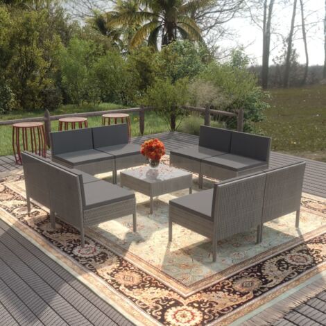 Salon de jardin 9 pcs Ensemble Table et Chaise de Jardin - avec coussins Résine tressée Gris BV871549 - BonneVie (1/5)