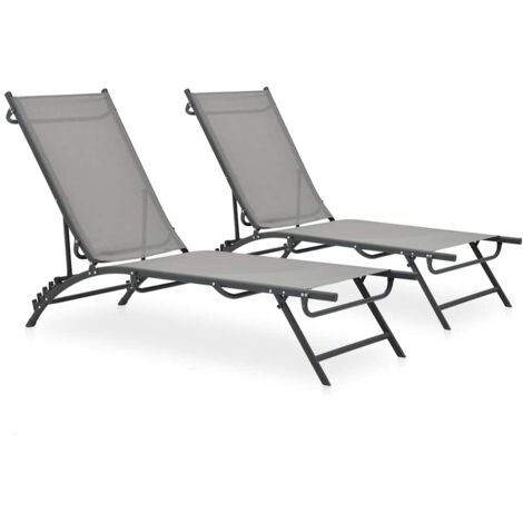 Lot de 2 Bains de soleil Chaises de jardin - Transat de jardin Textilène et acier BV620061 - BonneVie (1/5)