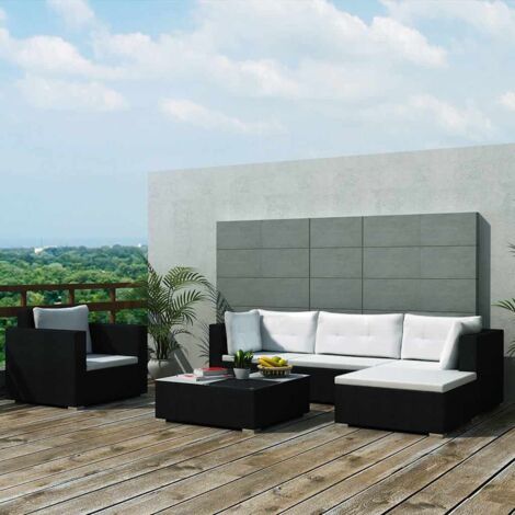 Salon de jardin 6 pcs Ensemble Table et Chaise de Jardin - avec coussins Résine tressée Noir BV514444 - BonneVie (1/5)