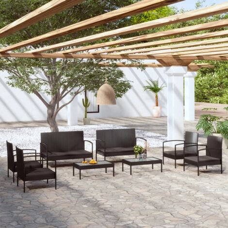 Salon de jardin 8 pcs Ensemble Table et Chaise de Jardin - avec coussins Résine tressée Noir BV263881 - BonneVie (1/5)