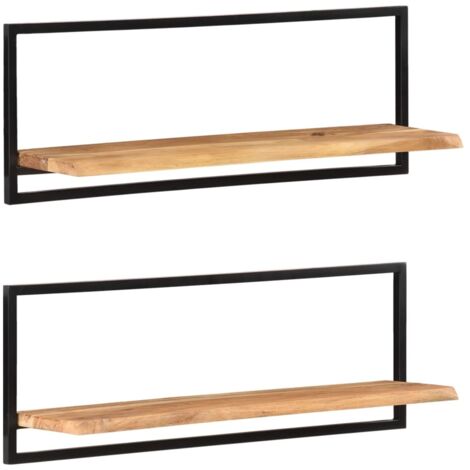 Lot de 2 Étagères murales Étagère de Rangement - Meuble de rangement 100x24x35 cm Bois d'acacia et acier BV484229 - BonneVie (1/5)