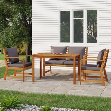 Ensemble Table et Chaise de Jardin 4 pcs - Meuble de jardin coussins Bois acacia BV298149 - BonneVie (1/5)