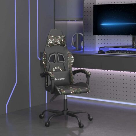 Fauteuil gamer pivotante Chaise de bureau - Fauteuil de jeu Noir et camouflage Similicuir BonneVie-59980 (1/5)