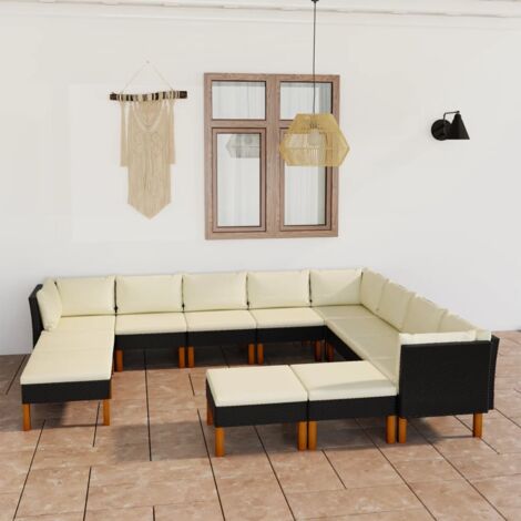 Salon de jardin 12 pcs Ensemble Table et Chaise de Jardin - avec coussins Résine tressée Noir BV233993 - BonneVie (1/5)