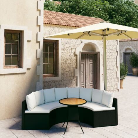 Salon de jardin 5 pcs Ensemble Table et Chaise de Jardin - avec coussins Résine tressée Noir BV659940 - BonneVie (1/5)