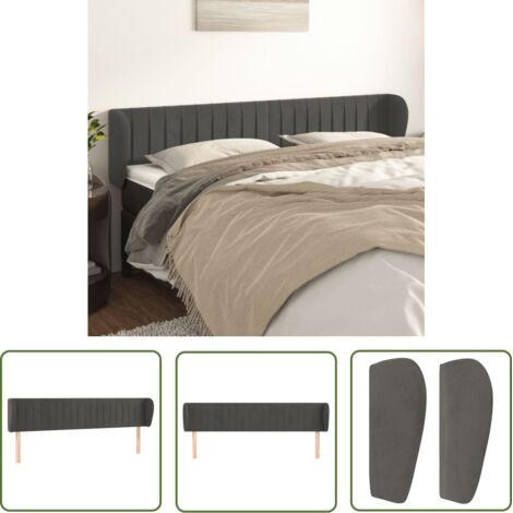 The Living Store Tête de lit avec oreilles Gris foncé 183x23x78/88 cm Velours - Tête De Lit - Tête De Lit Velours - Têtière De Lit - Meuble De Chambre - Literie (1/5)