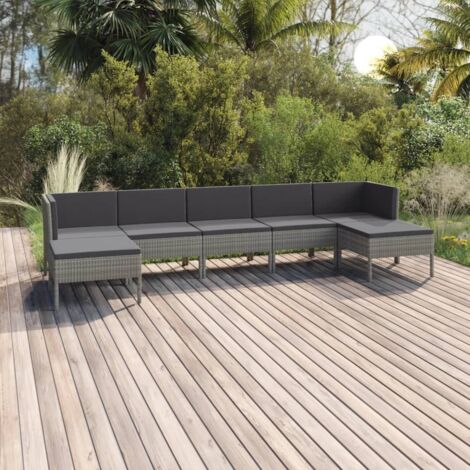 Salon de jardin 7 pcs Ensemble Table et Chaise de Jardin - avec coussins Résine tressée Gris BV482765 - BonneVie (1/5)