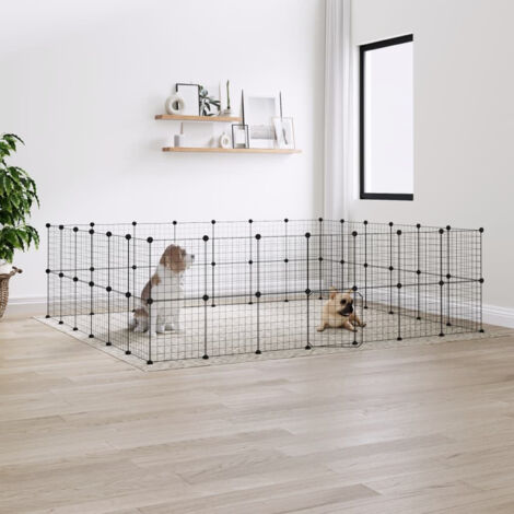 Cage animaux de compagnie à 52 panneaux et porte - Clapier Poulailler pour lapins poulets Noir 35x35 cm BV150447 - BonneVie (1/5)