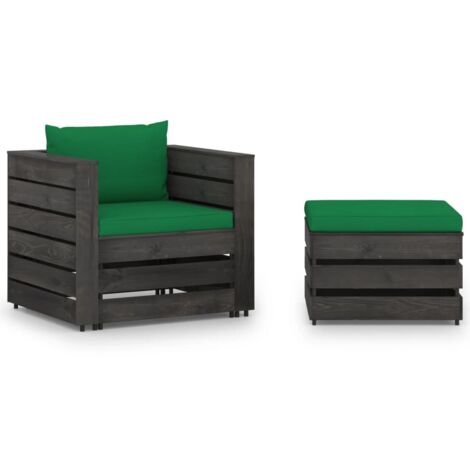 Salon de jardin 2 pcs Ensemble Table et Chaise de Jardin - avec coussins Bois imprégné de gris BV108698 - BonneVie (1/5)